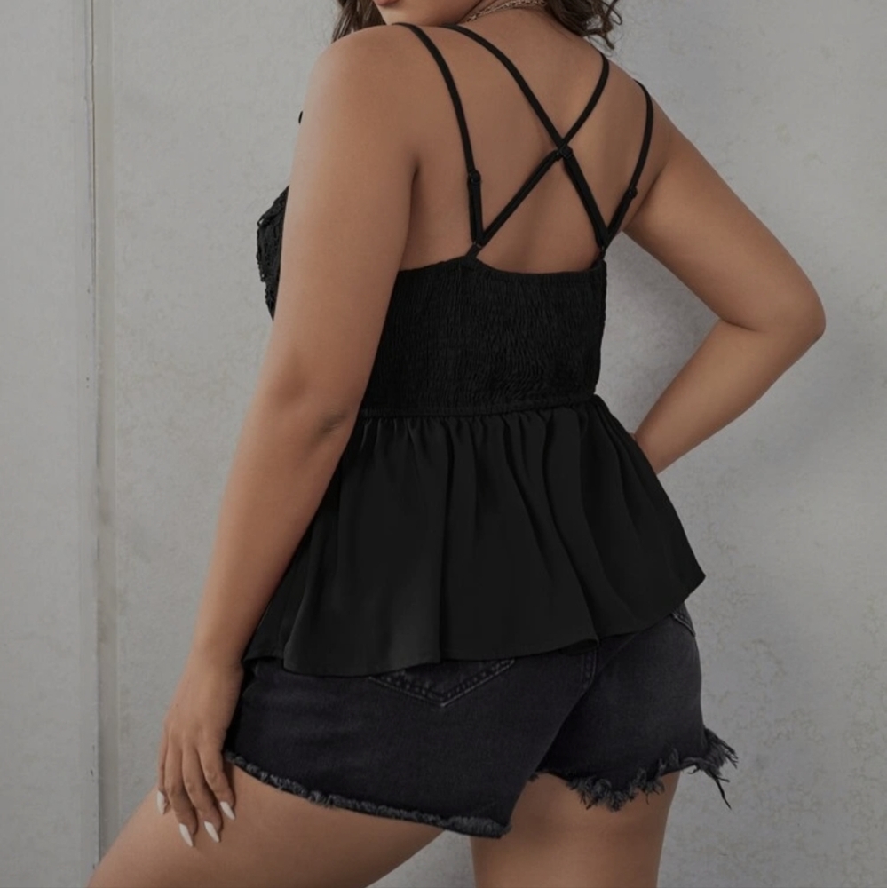 Boho Plus Size Floral Lace Criss Cross Tank Top White - Picture 8 of 17
